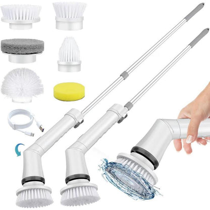 【D.P.C】Electric Spin Scrubber, 1 Piece Cordless Rechargeable Electric Cleaning Brush with 6 Replaceable Brush Heads, Electric Rotary Scrubber Brushes with Adjustable Extension Handle for Tile, Toilet, Floor, Household Cleaning Supplies