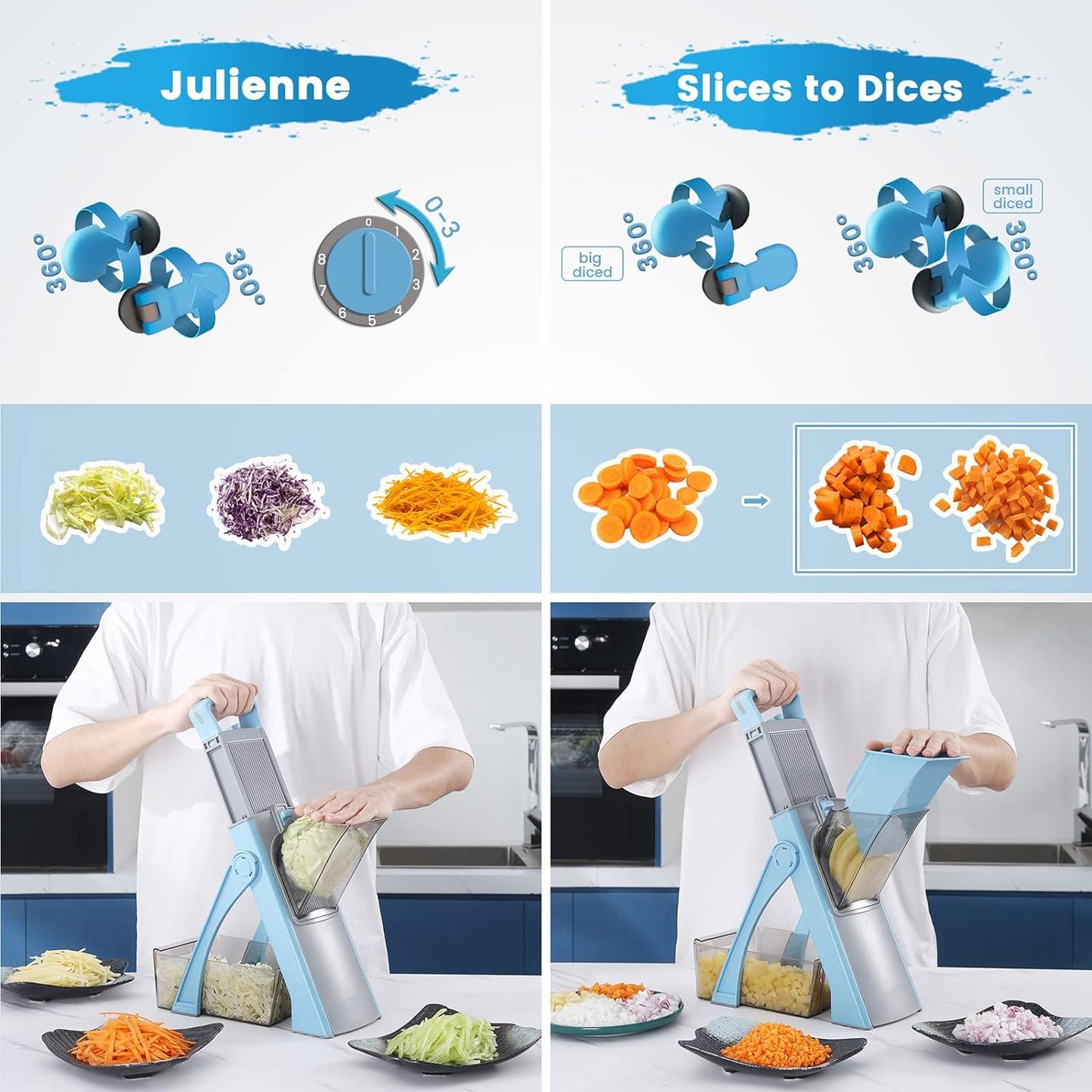 【D.P.C】Upgrade Safe Mandoline Slicer, Adjustable Vegetable Chopper Potato Slicer, French Fry Cutter Ktichen Chopping Artifact MotherDay Gift Kitchen Silicone