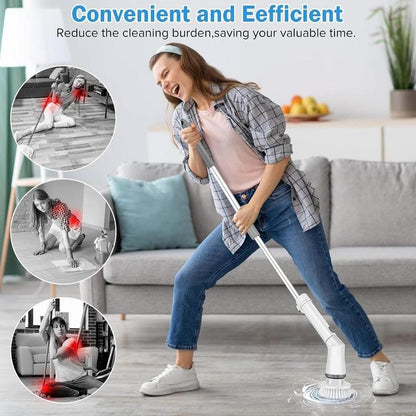 【D.P.C】Electric Spin Scrubber, 1 Piece Cordless Rechargeable Electric Cleaning Brush with 6 Replaceable Brush Heads, Electric Rotary Scrubber Brushes with Adjustable Extension Handle for Tile, Toilet, Floor, Household Cleaning Supplies