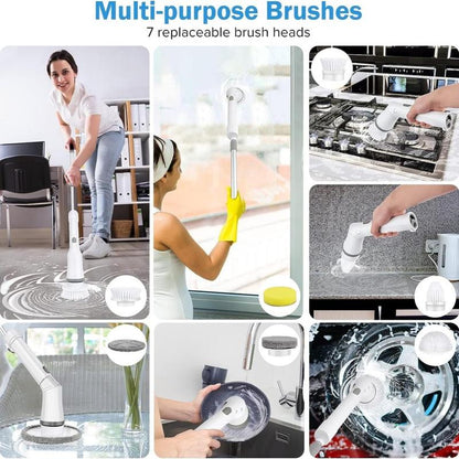 【D.P.C】Electric Spin Scrubber, 1 Piece Cordless Rechargeable Electric Cleaning Brush with 6 Replaceable Brush Heads, Electric Rotary Scrubber Brushes with Adjustable Extension Handle for Tile, Toilet, Floor, Household Cleaning Supplies