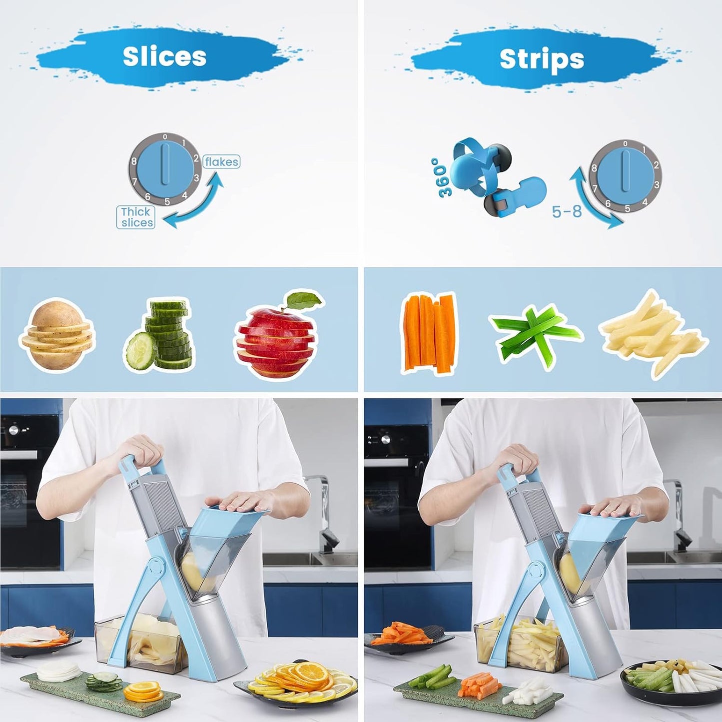 【D.P.C】Upgrade Safe Mandoline Slicer, Adjustable Vegetable Chopper Potato Slicer, French Fry Cutter Ktichen Chopping Artifact MotherDay Gift Kitchen Silicone