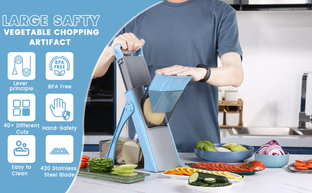 【D.P.C】Upgrade Safe Mandoline Slicer, Adjustable Vegetable Chopper Potato Slicer, French Fry Cutter Ktichen Chopping Artifact MotherDay Gift Kitchen Silicone